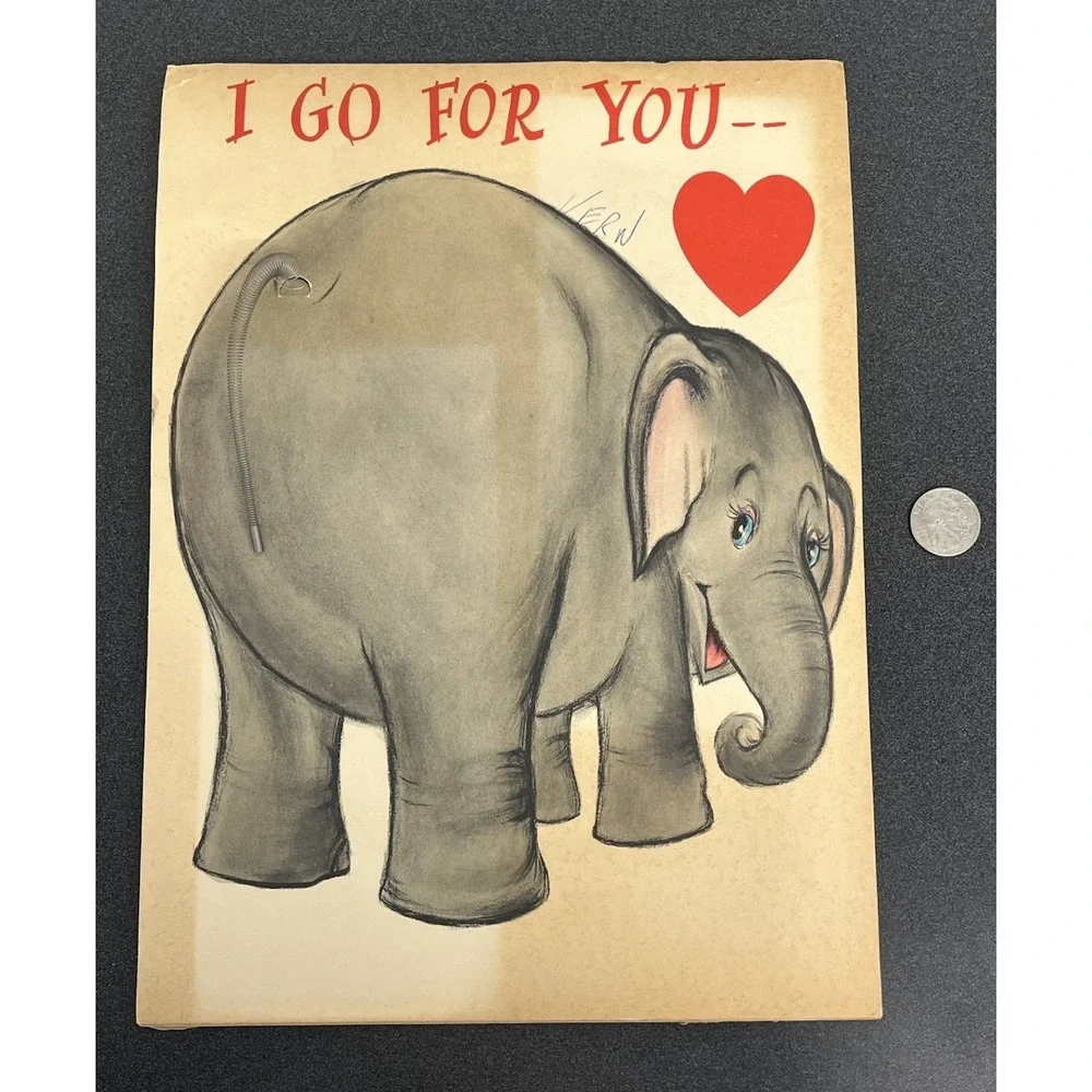 Vintage Hallmark Pop Up Oversized Valentine Card Elephant Spring Tail Giant